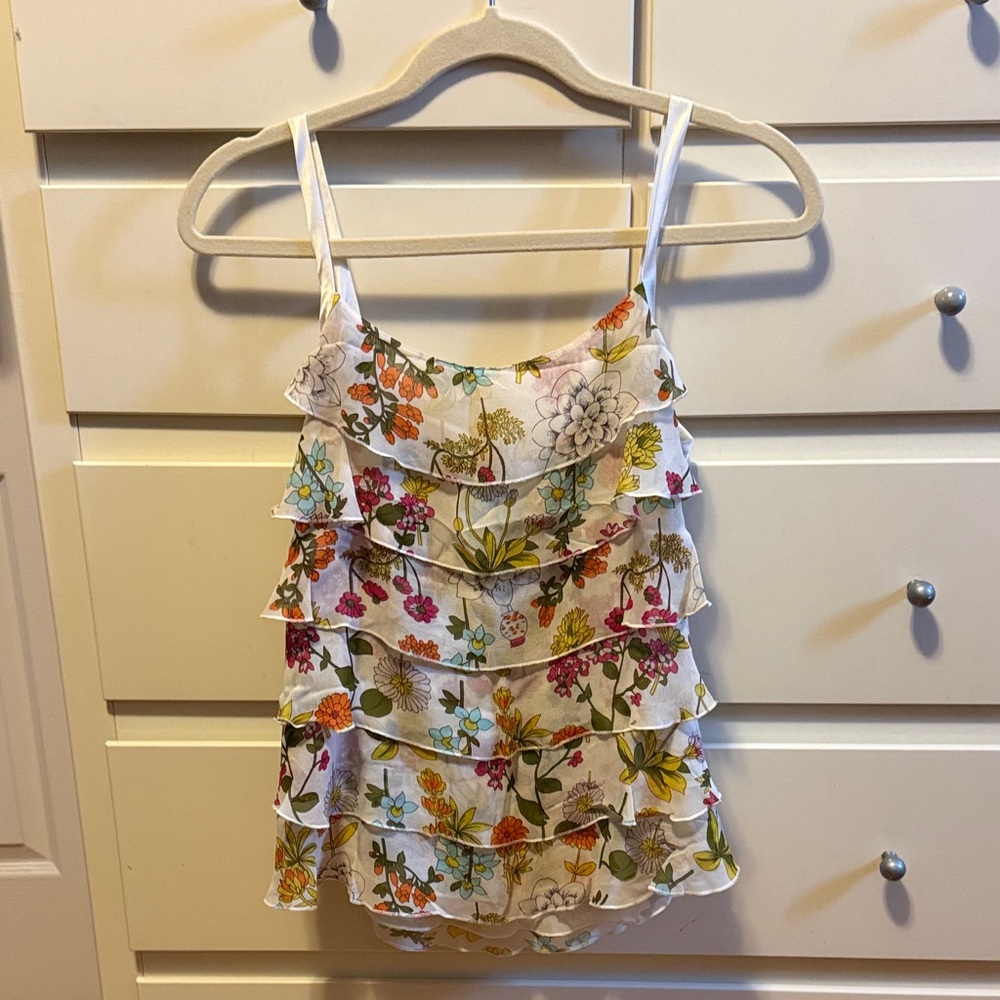 Silk Floral Ruffle Camisole Top
